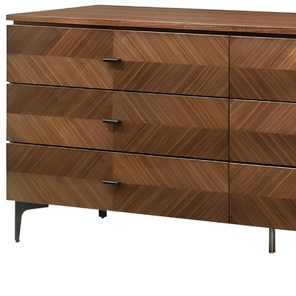 63" Brown Six Drawer Wood Double Dresser