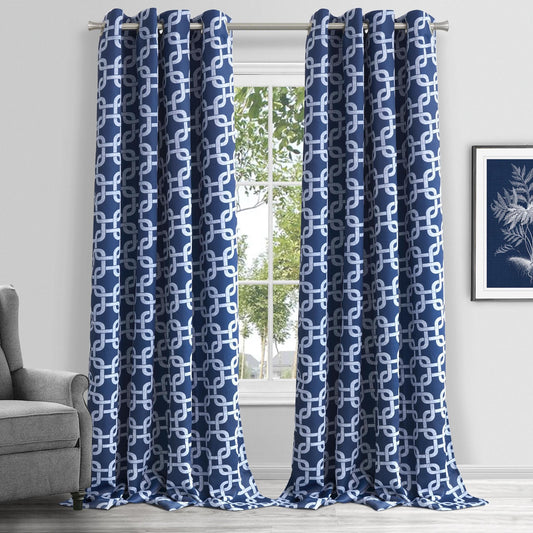 84” Navy Interlock Pattern Window Curtain Panel