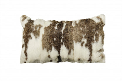 12" X 20" Brown And White Rabbit Natural Fur Throw Pillow