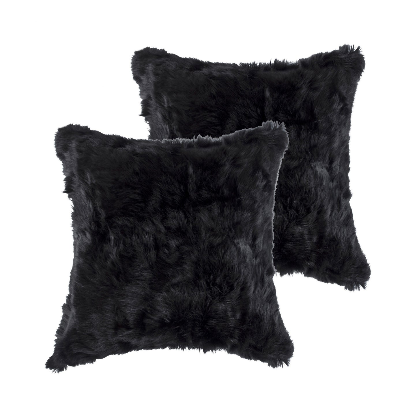 Set of Two 18" Black Rabbit Natural Fur Throw Pillow