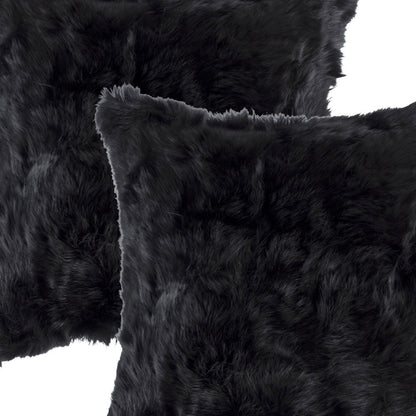 Set of Two 18" Black Rabbit Natural Fur Throw Pillow