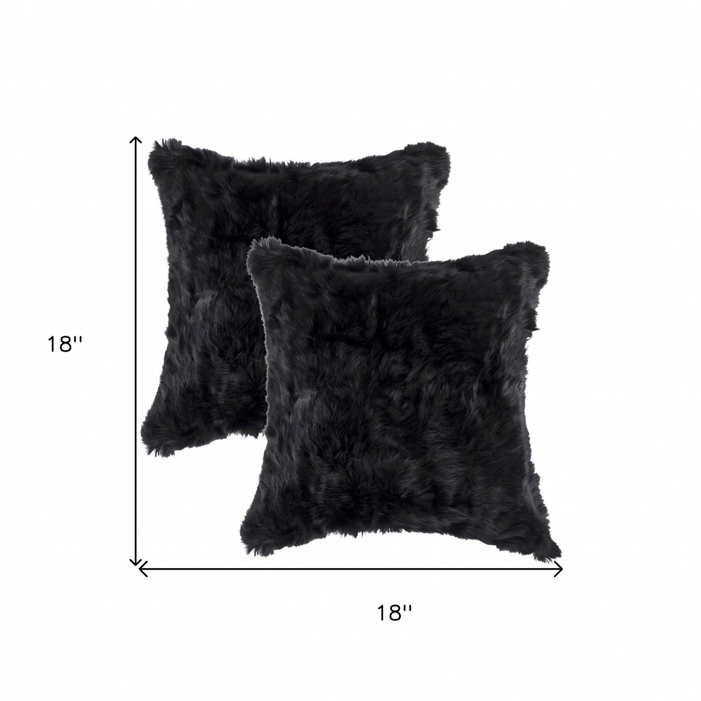 Set of Two 18" Black Rabbit Natural Fur Throw Pillow