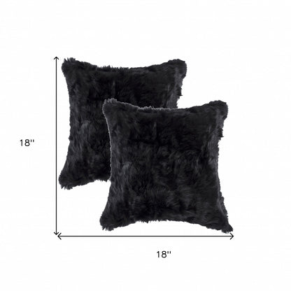 Set of Two 18" Black Rabbit Natural Fur Throw Pillow