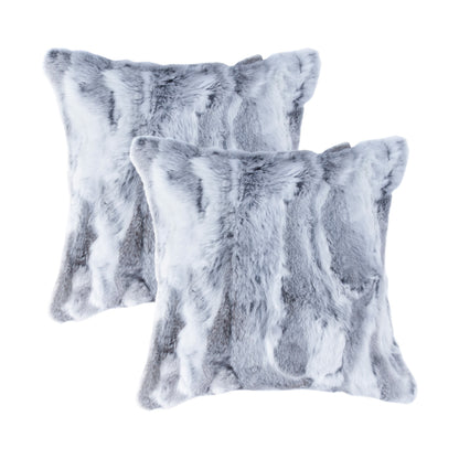 Set Of Two 18" Grey Rabbit Natural Fur Throw Pillows