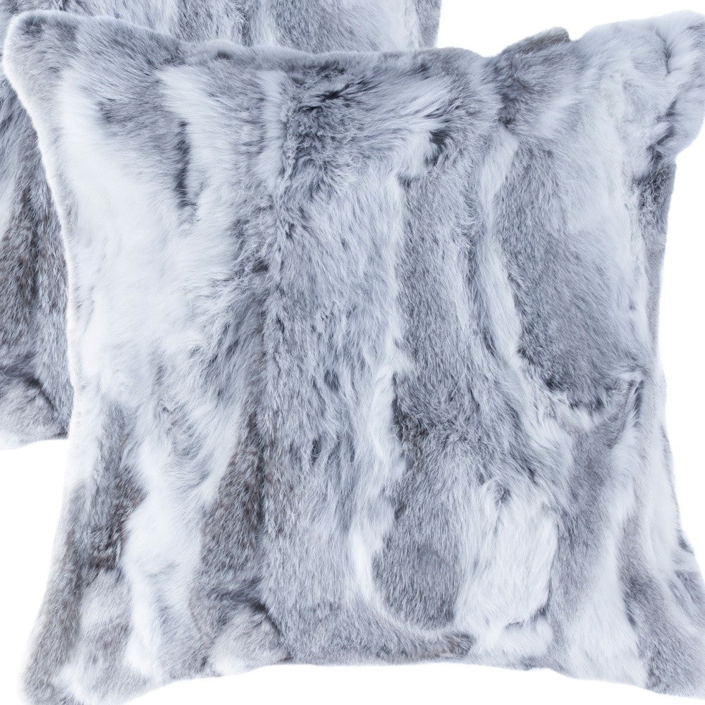 Set Of Two 18" Grey Rabbit Natural Fur Throw Pillows