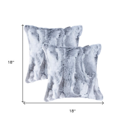 Set Of Two 18" Grey Rabbit Natural Fur Throw Pillows