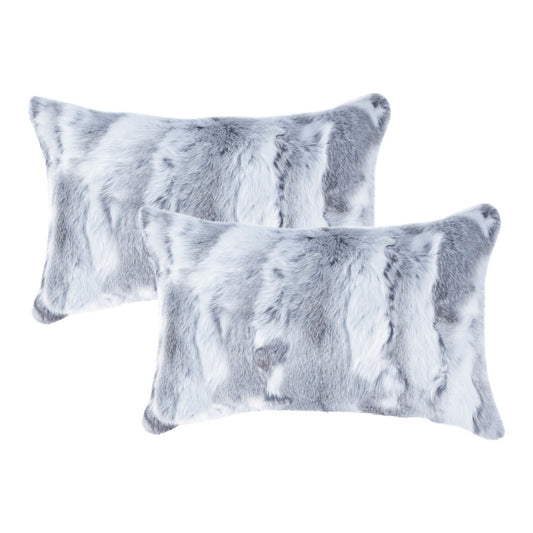 Set of Two 12" X 20" Gray Rabbit Natural Fur Throw Pillow