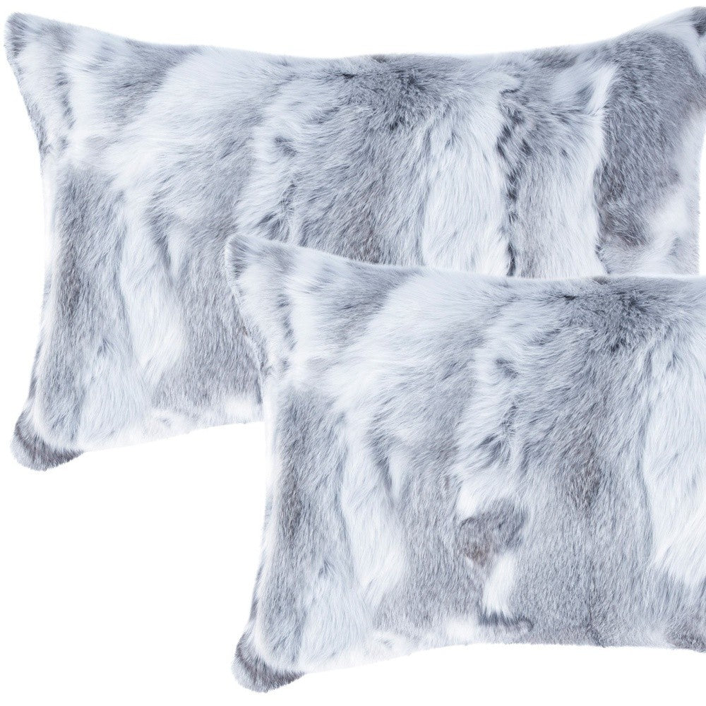 Set of Two 12" X 20" Gray Rabbit Natural Fur Throw Pillow