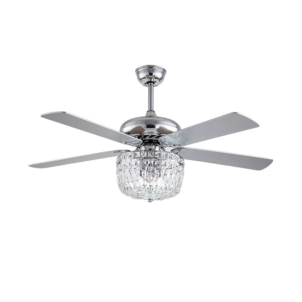 Silver And Faux Crystal Mod Chandelier Ceiling Fan