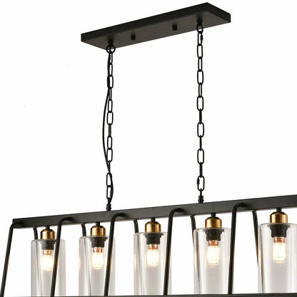 Black Modern Farmhouse Five Light Hanging Chandelier