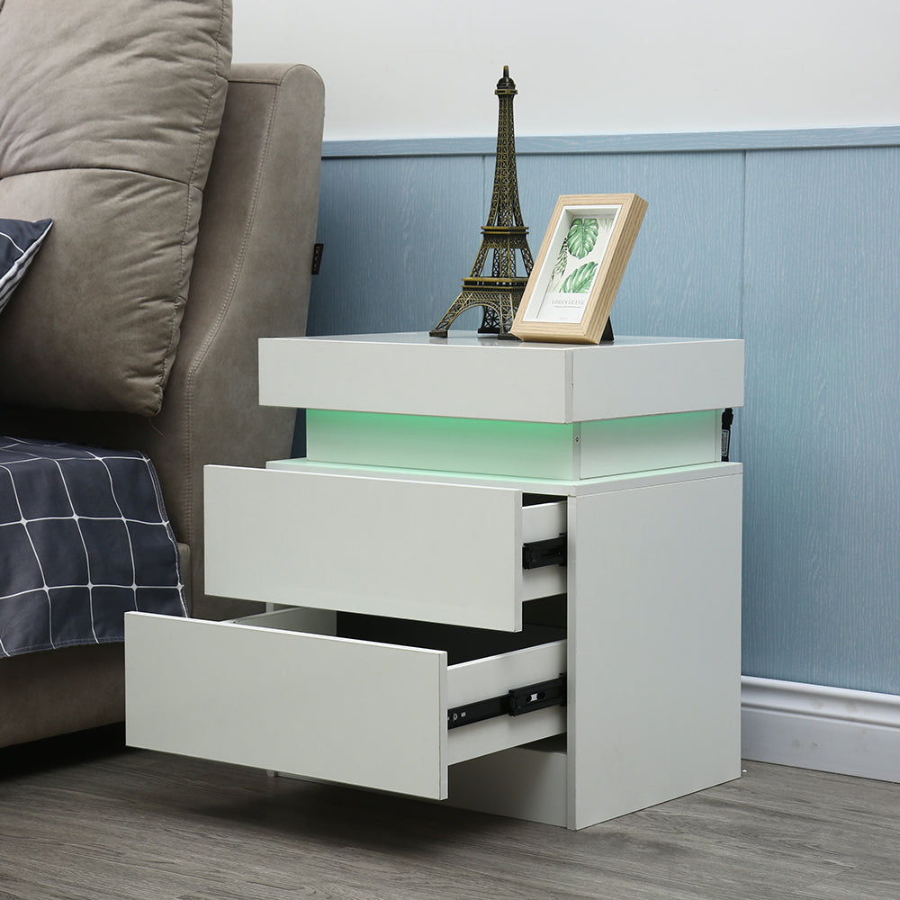 20" White Two Drawer Lighted Nightstand