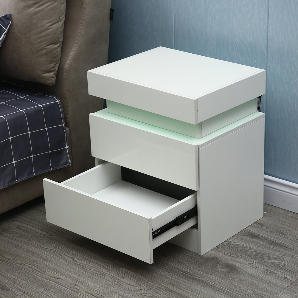 20" White Two Drawer Lighted Nightstand