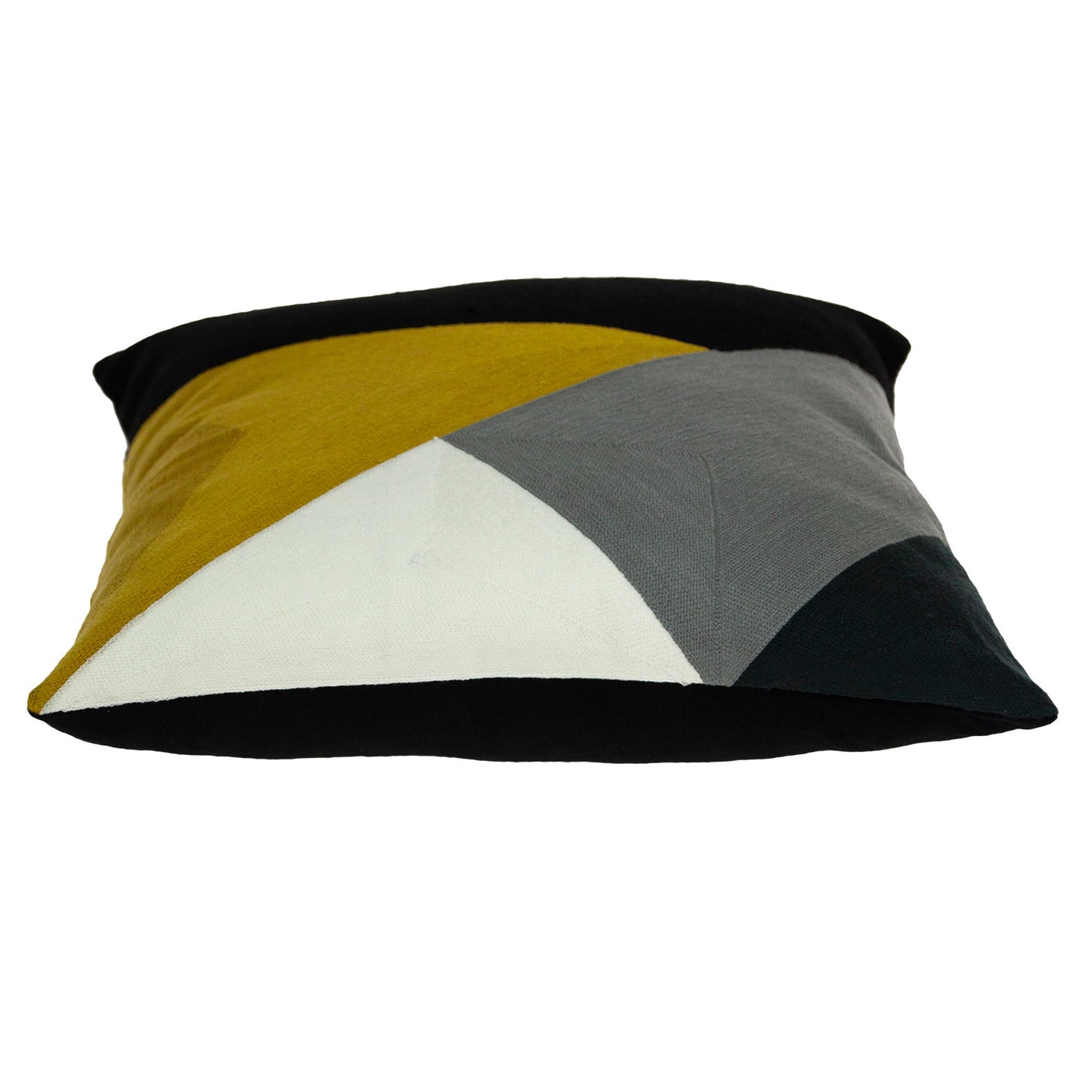 20" X 20" Black Grey And Mustard Geometric Zippered 100% Cotton Throw Pillow