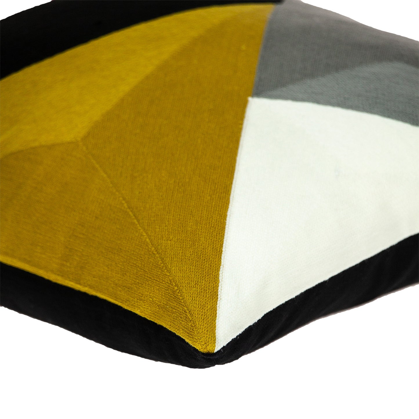 20" X 20" Black Grey And Mustard Geometric Zippered 100% Cotton Throw Pillow