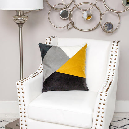 20" X 20" Black Grey And Mustard Geometric Zippered 100% Cotton Throw Pillow