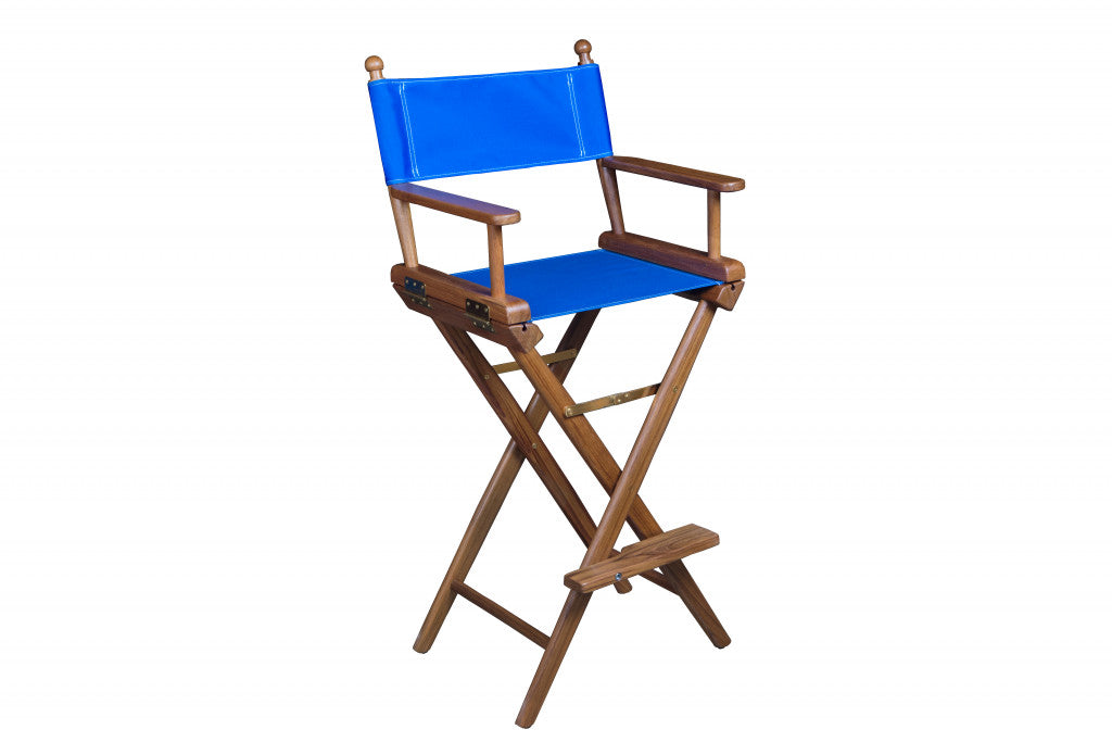 23" Blue and Brown Solid Wood Indoor Outdoor Director Chair