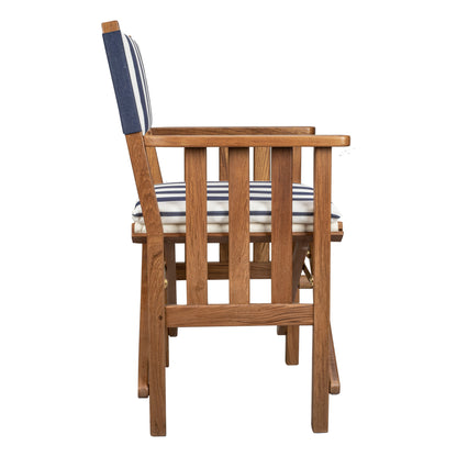 20" Blue and White and Natural Wood Solid Wood Indoor Outdoor Director Chair with Blue and White Cushion