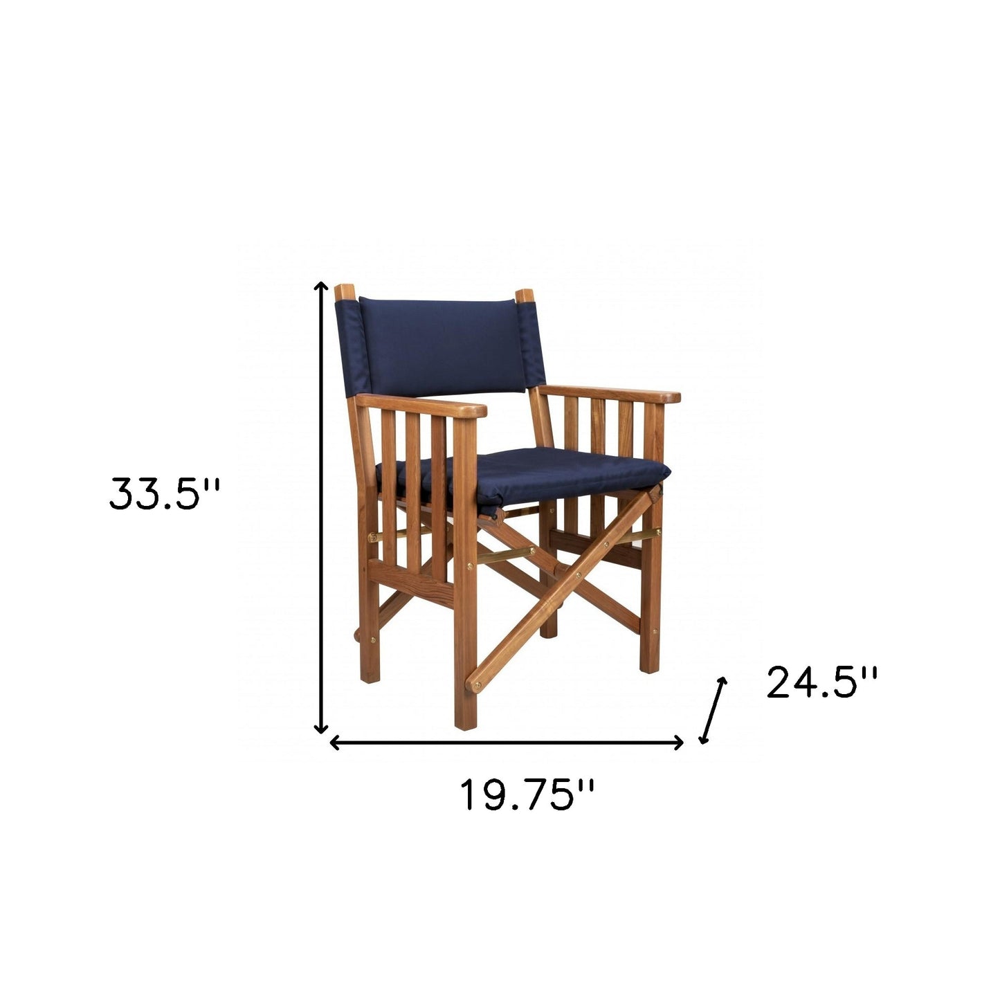 20" Navy Blue and Natural Wood Solid Wood Indoor Outdoor Director Chair with Navy Blue Cushion