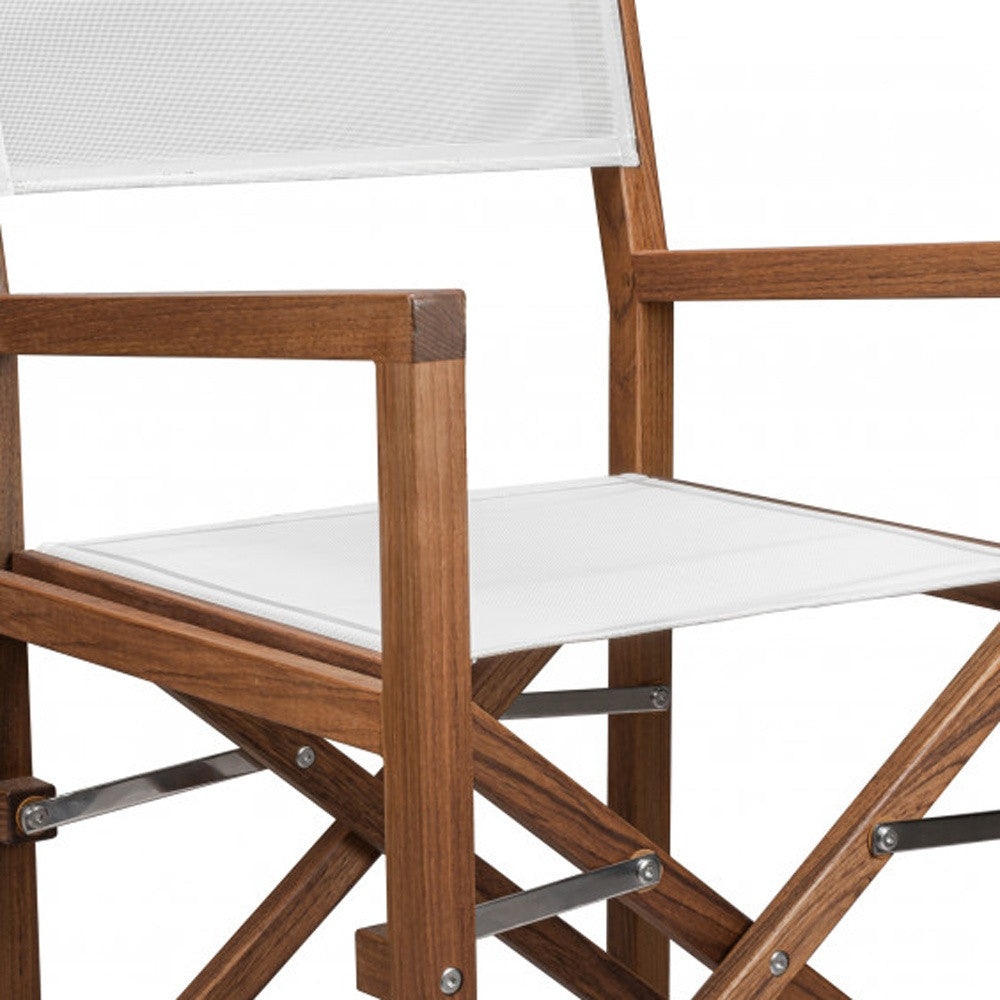 23" White and Natural Wood Solid Wood Indoor Outdoor Director Chair