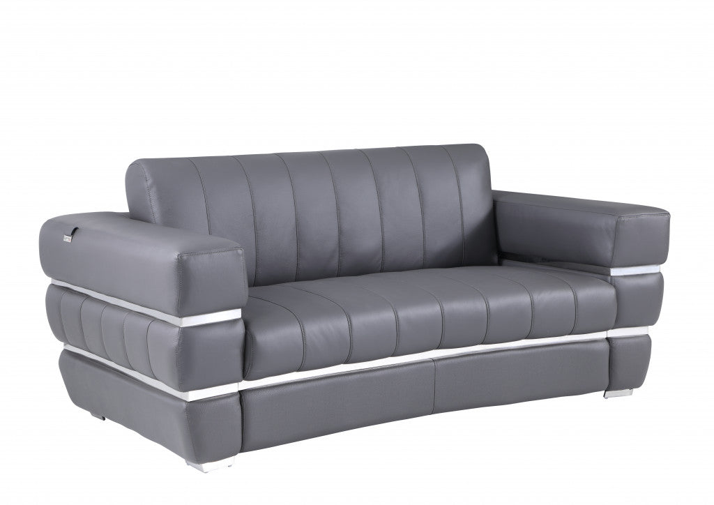 75" Gray And Silver Italian Leather Loveseat