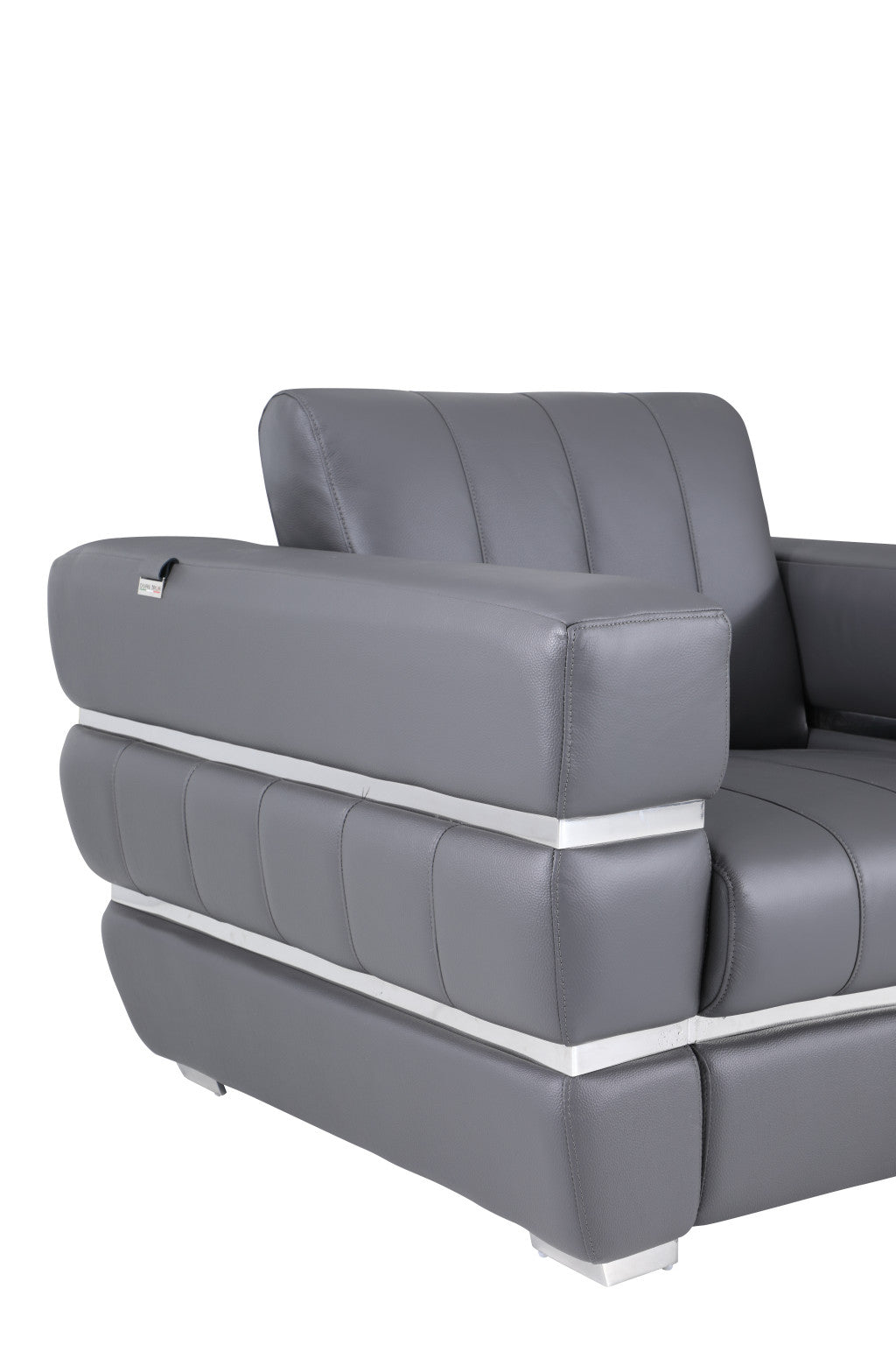 75" Gray And Silver Italian Leather Loveseat