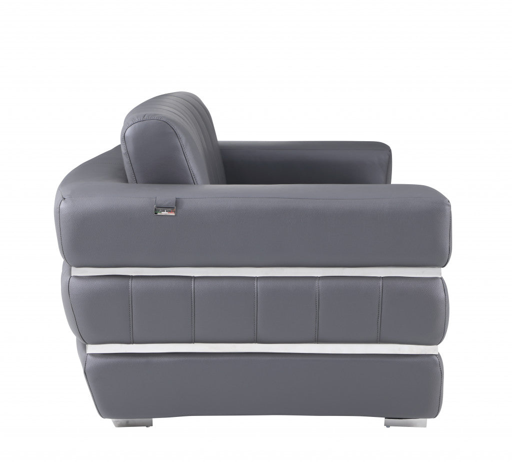 75" Gray And Silver Italian Leather Loveseat