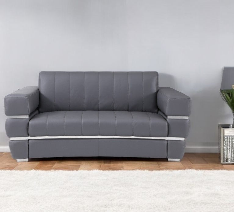 75" Gray And Silver Italian Leather Loveseat