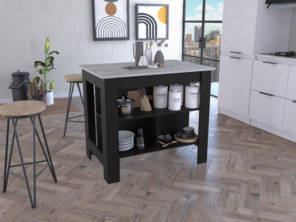 Modern Black Kitchen Island with a Marble Counter Top