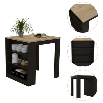 Stylish Black Wengue and Pine Kitchen Counter and Dining Table Combination