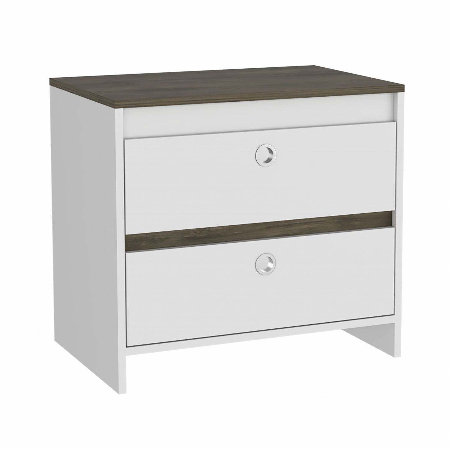 Modern and Minimalist White and Dark Brown Board Nightstand