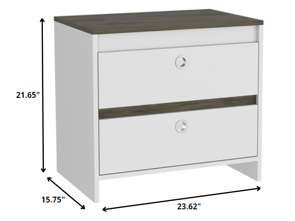 Modern and Minimalist White and Dark Brown Board Nightstand