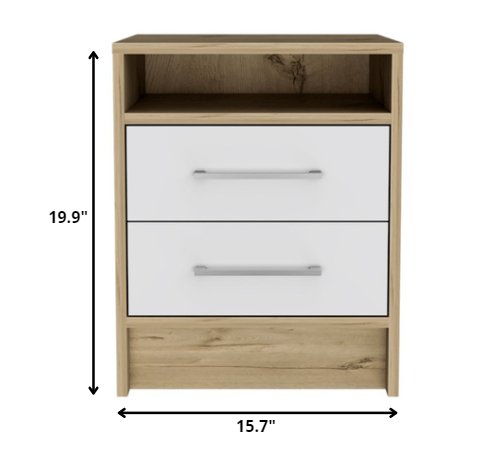 Sophisticated and Stylish White and Light Oak Nightstand