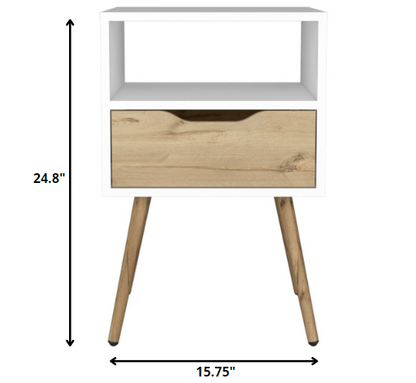 Modern White and Light Oak Bedroom Nightstand