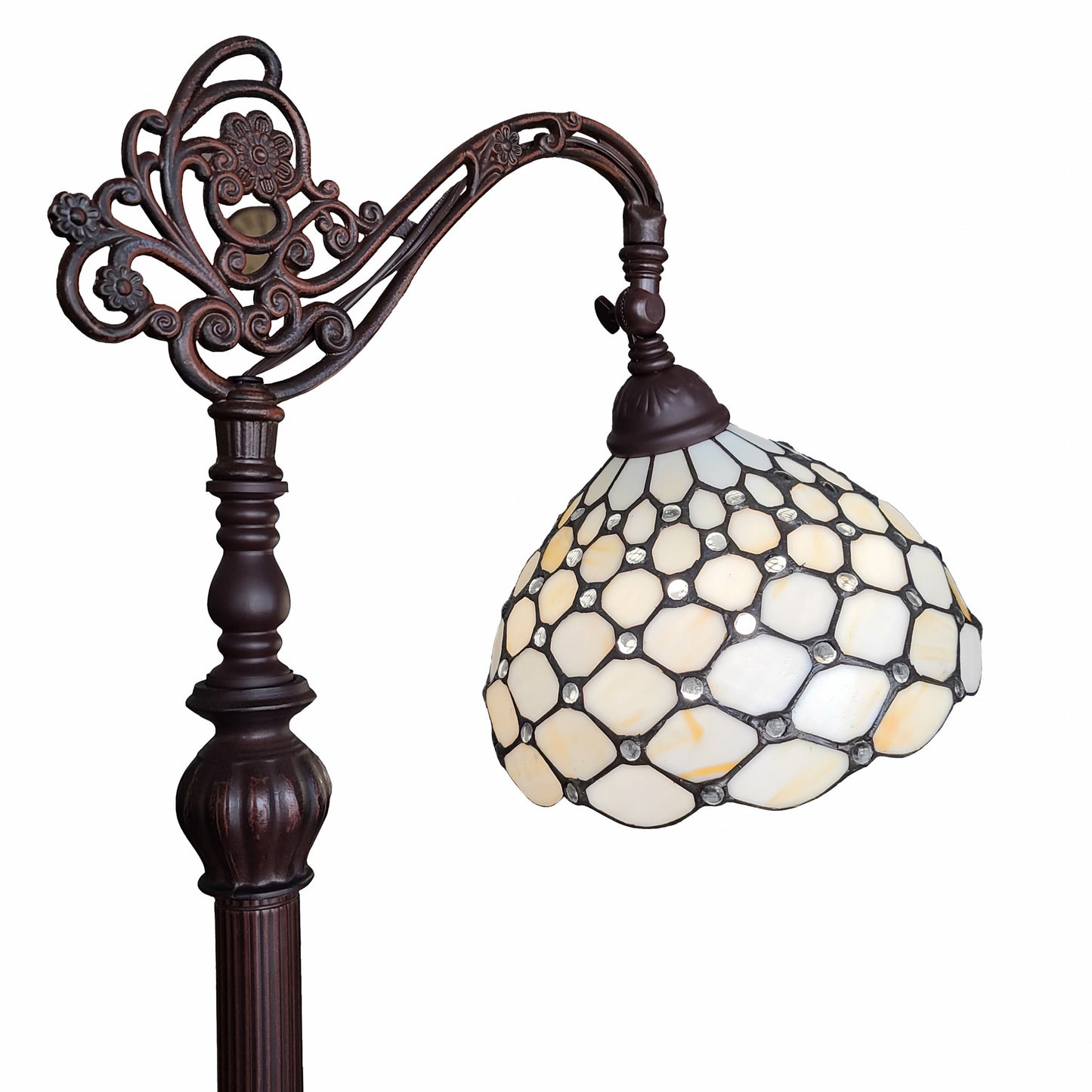 62" Brown Traditional Shaped Floor Lamp With White Stained Glass Bowl Shade