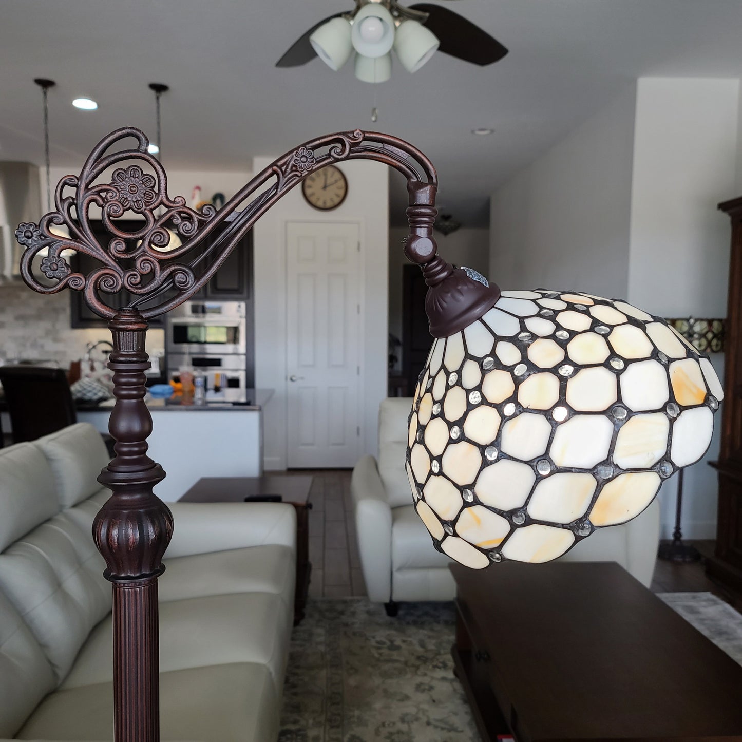 62" Brown Traditional Shaped Floor Lamp With White Stained Glass Bowl Shade