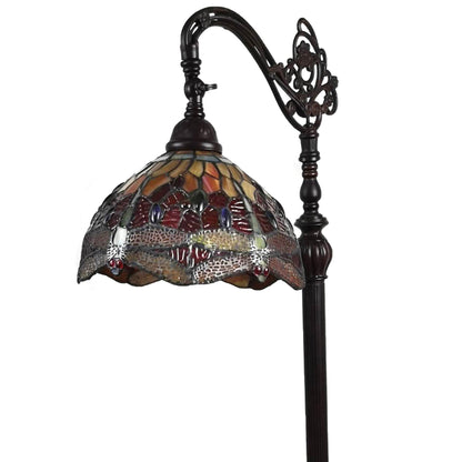 61" Brown Traditional Shaped Floor Lamp With Red Yellow And Brown Stained Glass Dome Shade