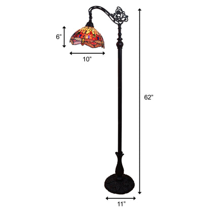 61" Brown Traditional Shaped Floor Lamp With Red Yellow And Brown Stained Glass Dome Shade