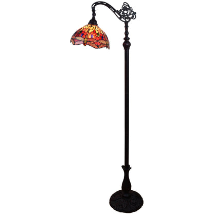 61" Brown Traditional Shaped Floor Lamp With Red Yellow And Brown Stained Glass Dome Shade