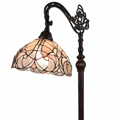 62" Brown Traditional Shaped Floor Lamp With White Stained Glass Bowl Shade