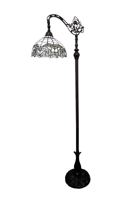 62" Brown Metal Arched Floor Lamp With White Geometric Stained Glass Shade