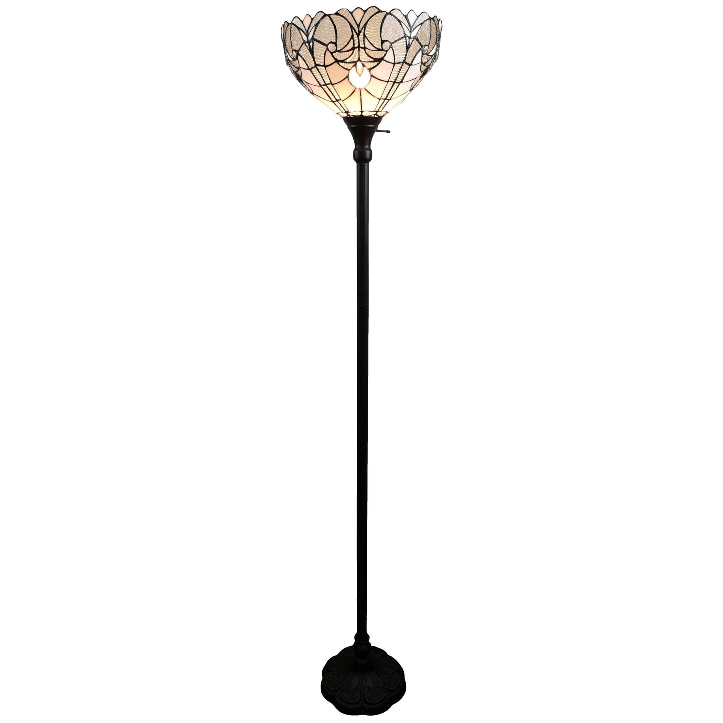 62" Brown Traditional Shaped Floor Lamp With White Stained Glass Bowl Shade