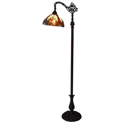 62" Brown Traditional Shaped Floor Lamp With Brown And Red Stained Glass Bowl Shade