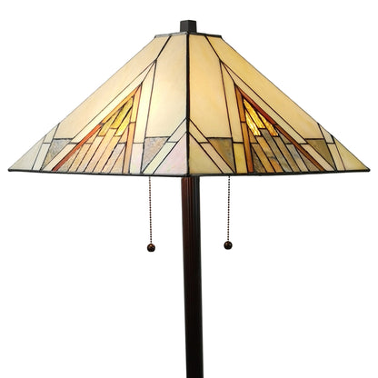 62" Brown Two Light Beige And Brown Geometric Stained Glass Floor Lamp