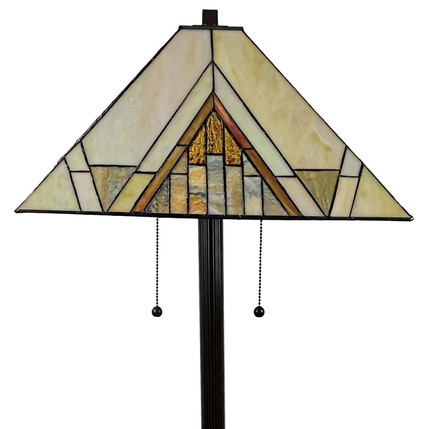 62" Brown Two Light Beige And Brown Geometric Stained Glass Floor Lamp