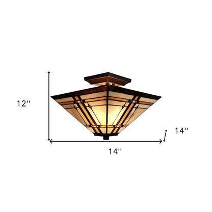 Brown and Amber Tiffany Style Mission Semi Flush Dimmable Ceiling Light