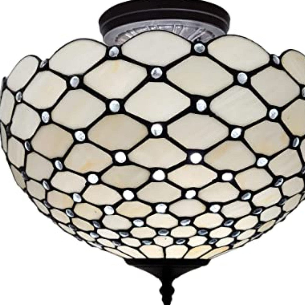 Black and White Tiffany Style Two Light Semi Flush Ceiling Lamp