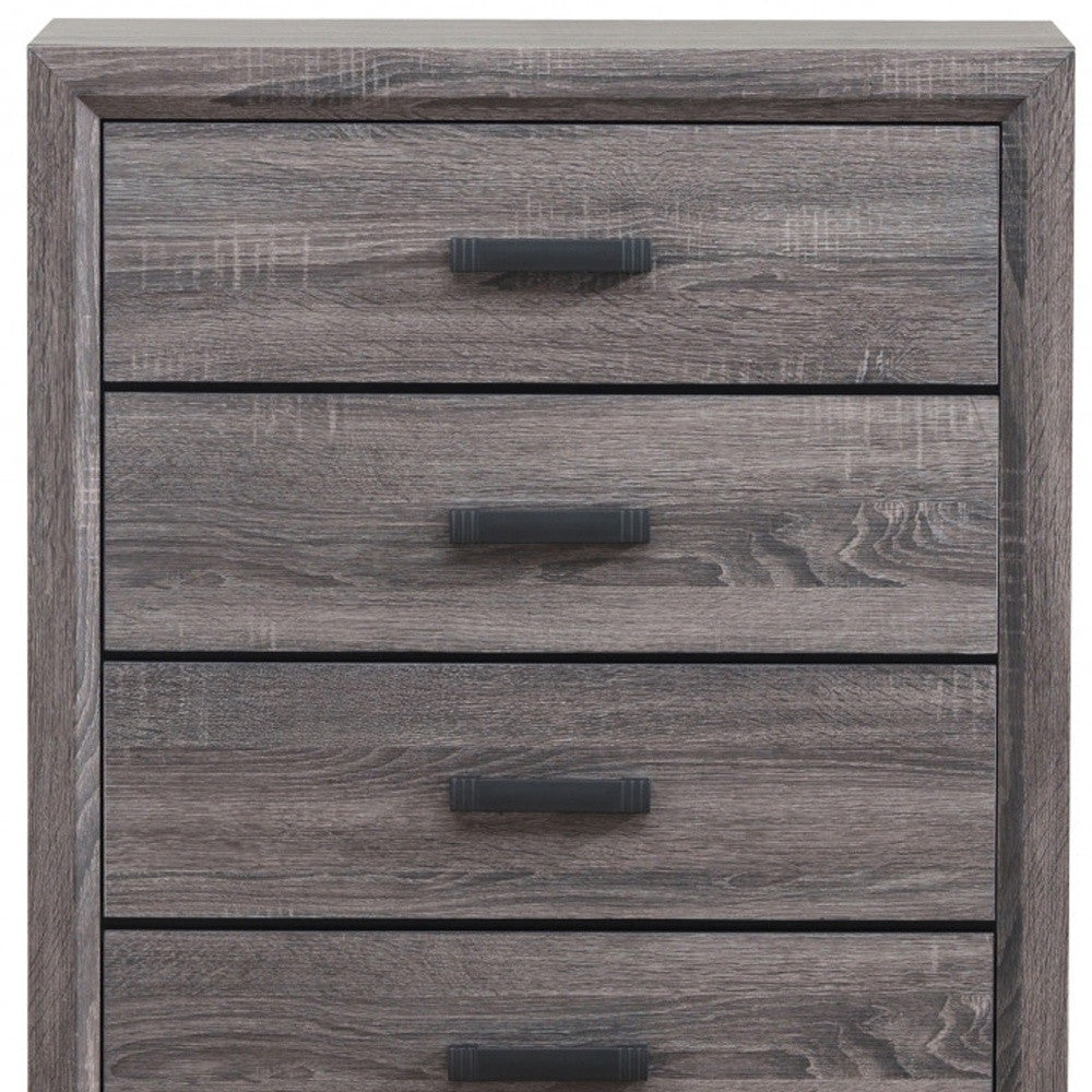 31" Grey Solid Wood Five Drawer Chest