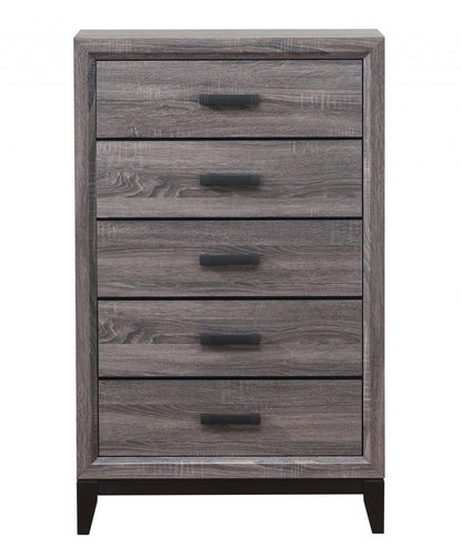 31" Grey Solid Wood Five Drawer Chest