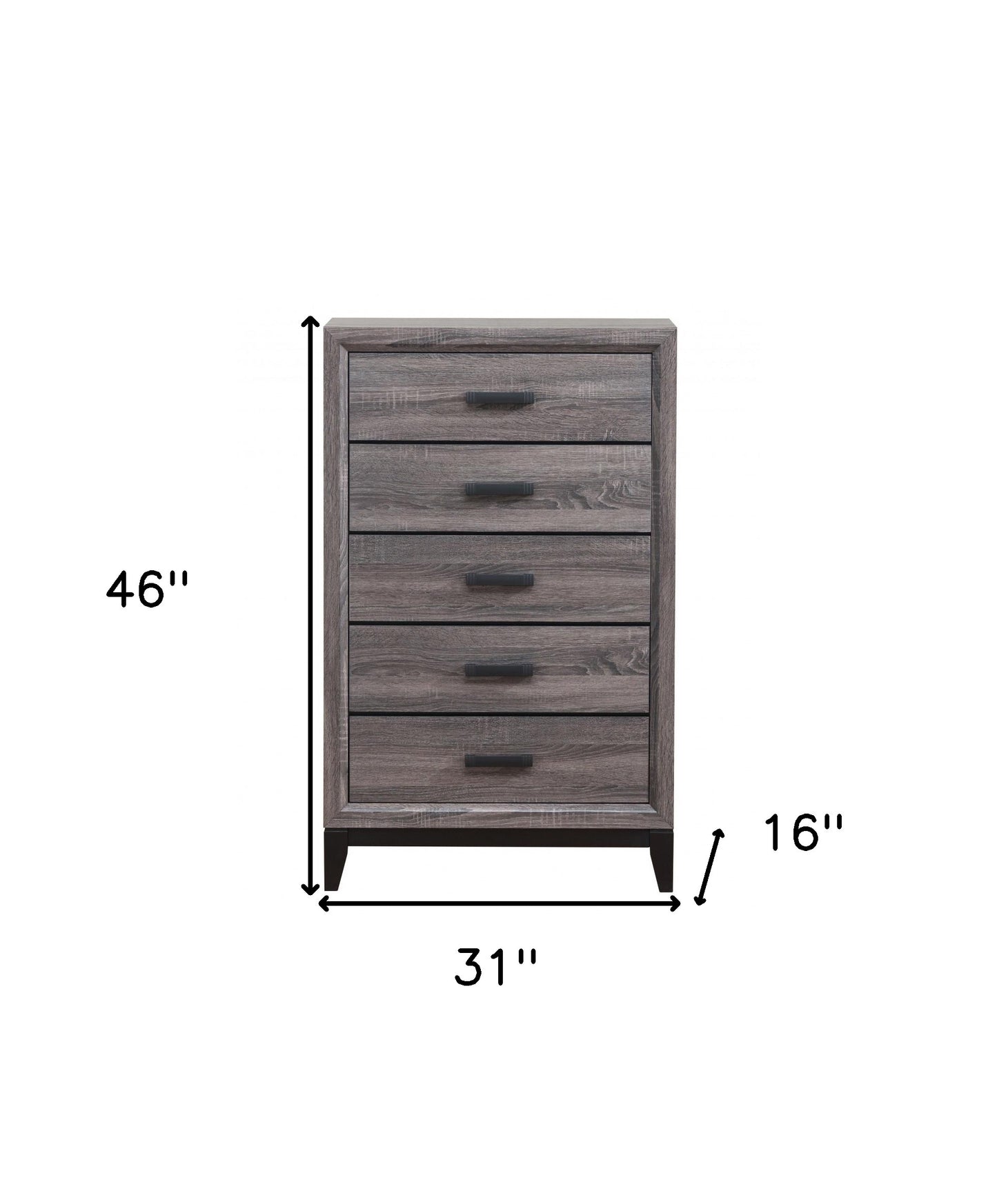 31" Grey Solid Wood Five Drawer Chest