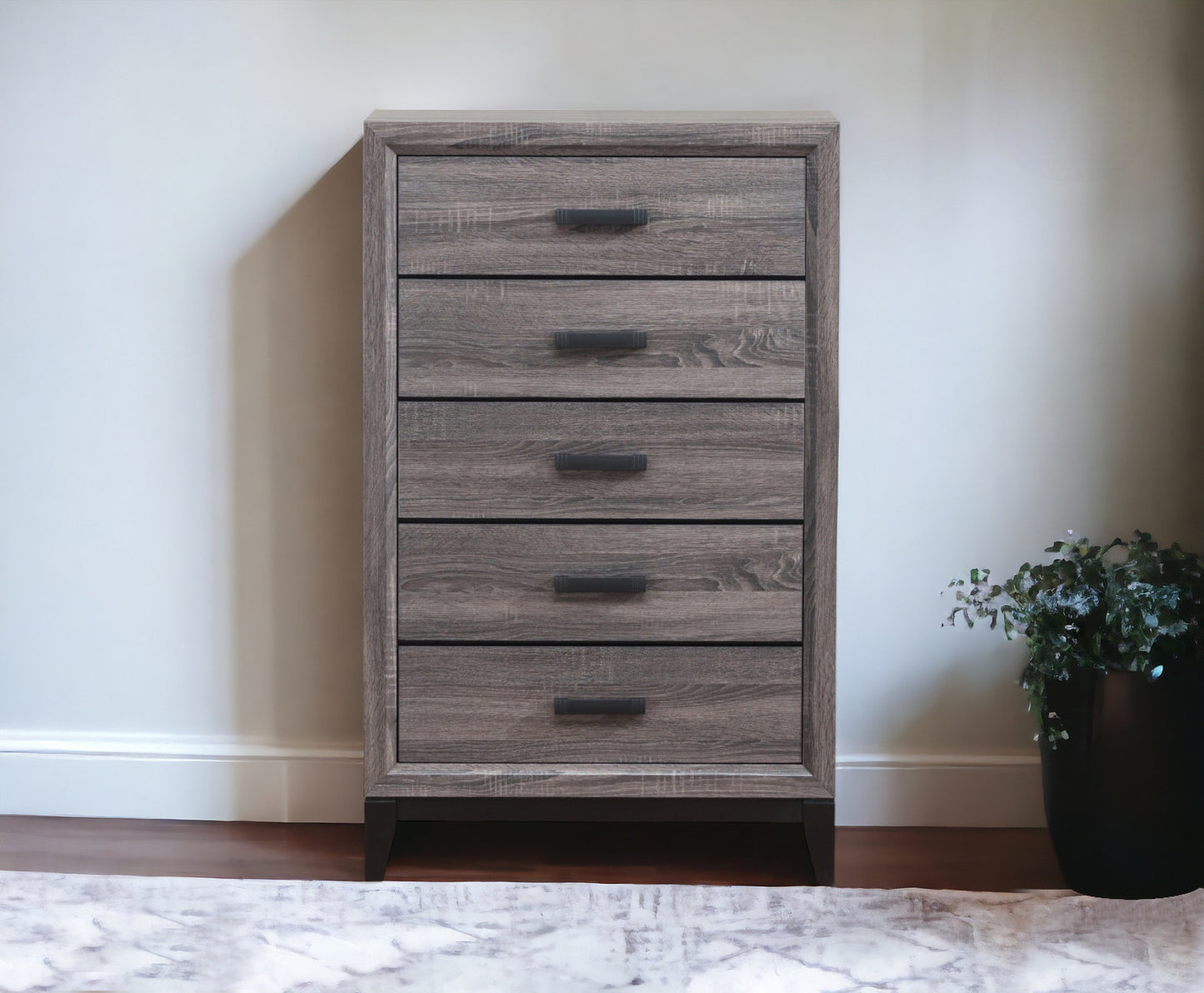 31" Grey Solid Wood Five Drawer Chest